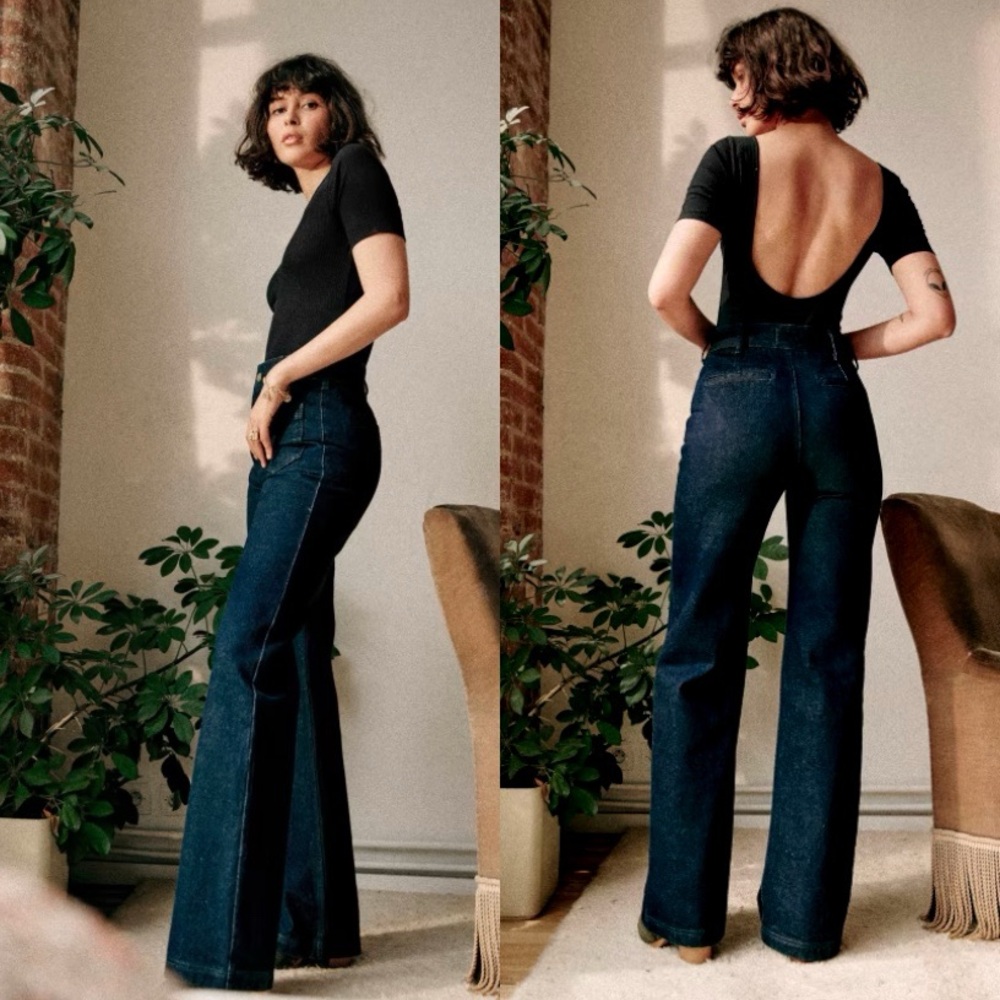 Sezane Midnight Blue Elegant Wide-Leg Trouser | Modern Chic Style